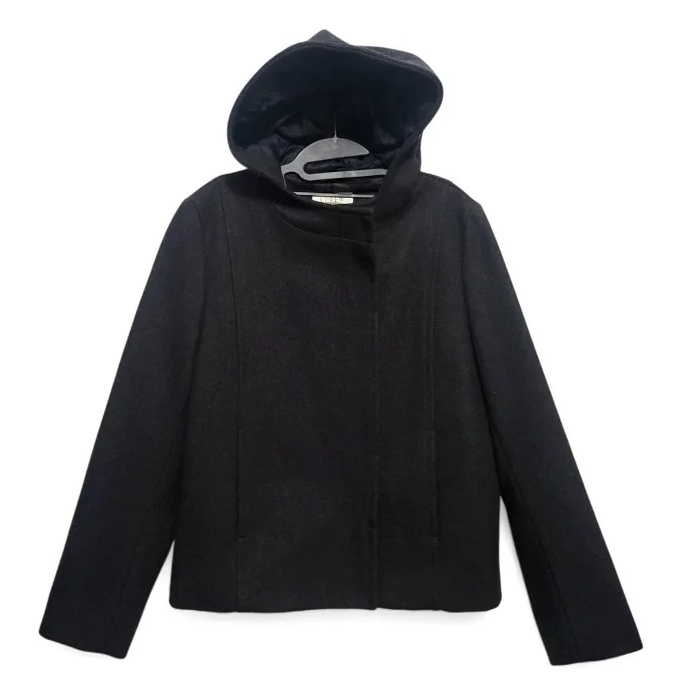 J. Crew Wool Blend Hooded Cropped Jacket Black Coat